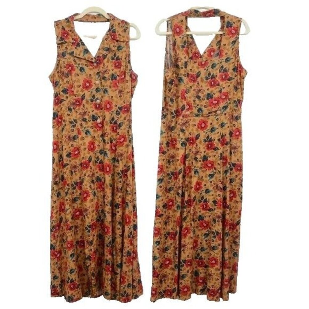 VTG 80s Betsey Lauren Size 14 Hawaiian Flowers Halter Button Down Midi Dress